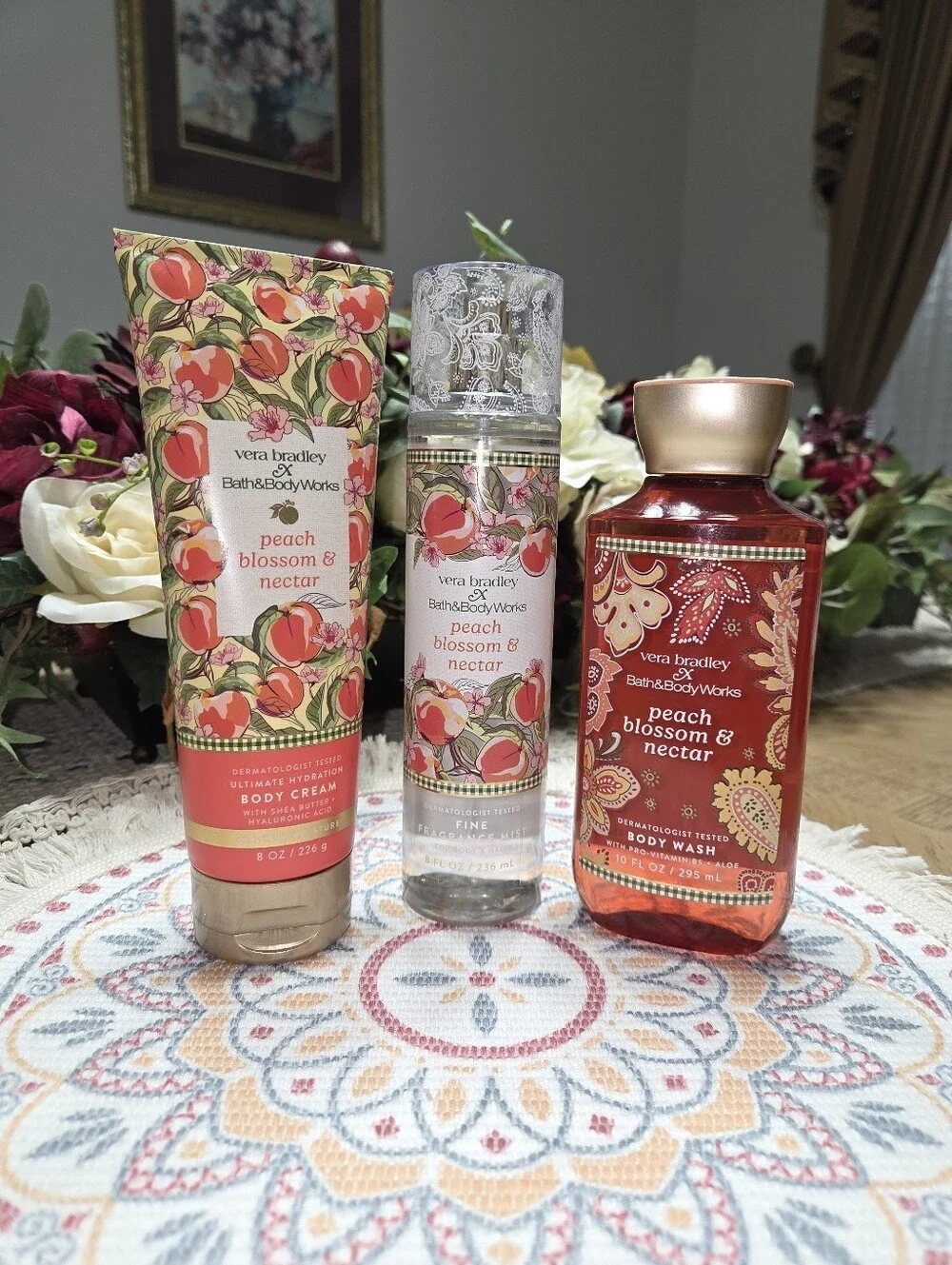 Bath & Body Works Peach Blossom & Nectar Trio - Peach, Gold, Cream